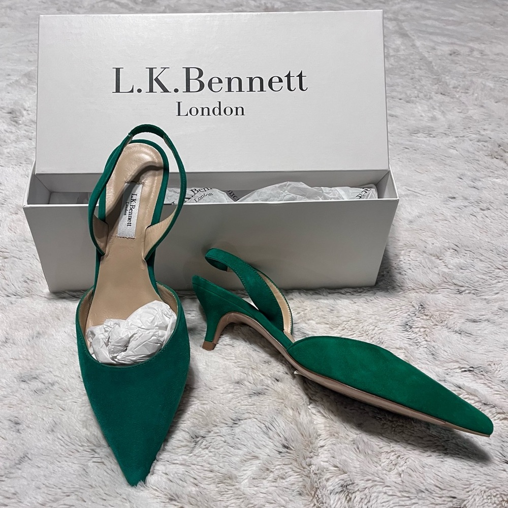 L.K. Bennet London Larissa Mint Leaf Suede Slingback in size 6 US